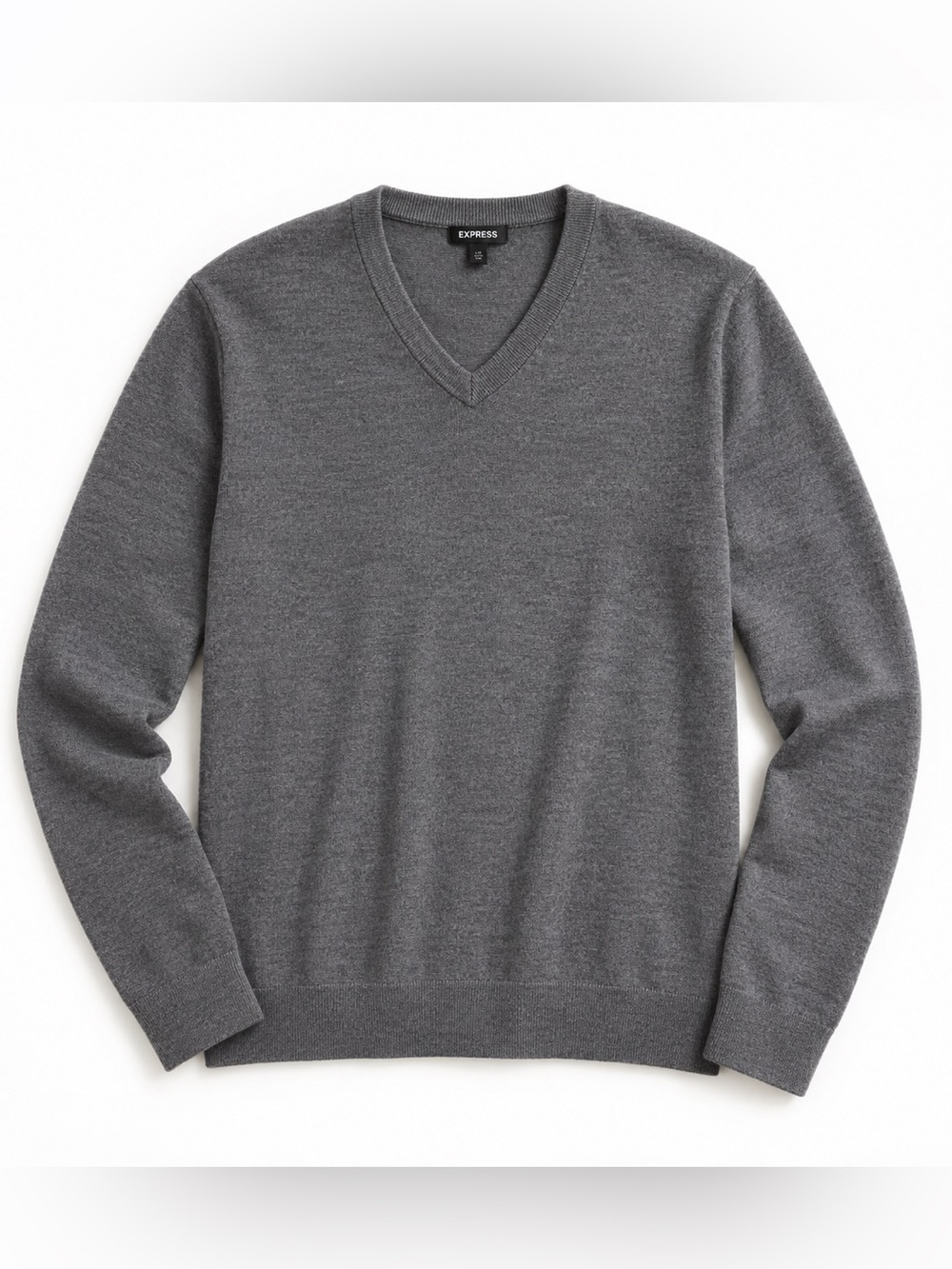 Express Men's Merino Wool Blend V-neck Gray Sweater‎ SZ Large Preppy Career